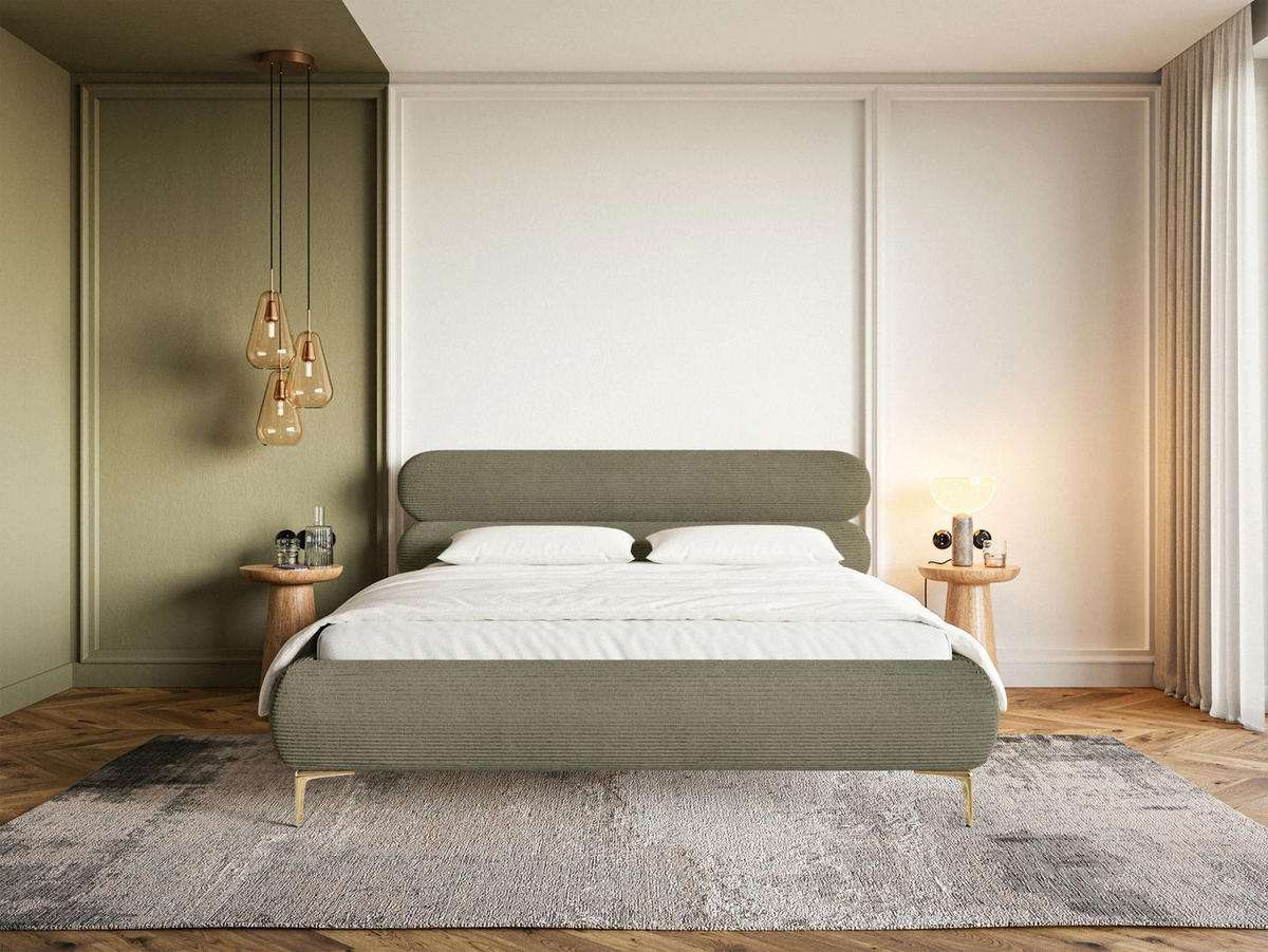 POLSTERBETT Roule Cord Olivgrün 140x200 cm - Goldfarben/Olivgrün, Textil/Metall (140/200cm) - Selsey