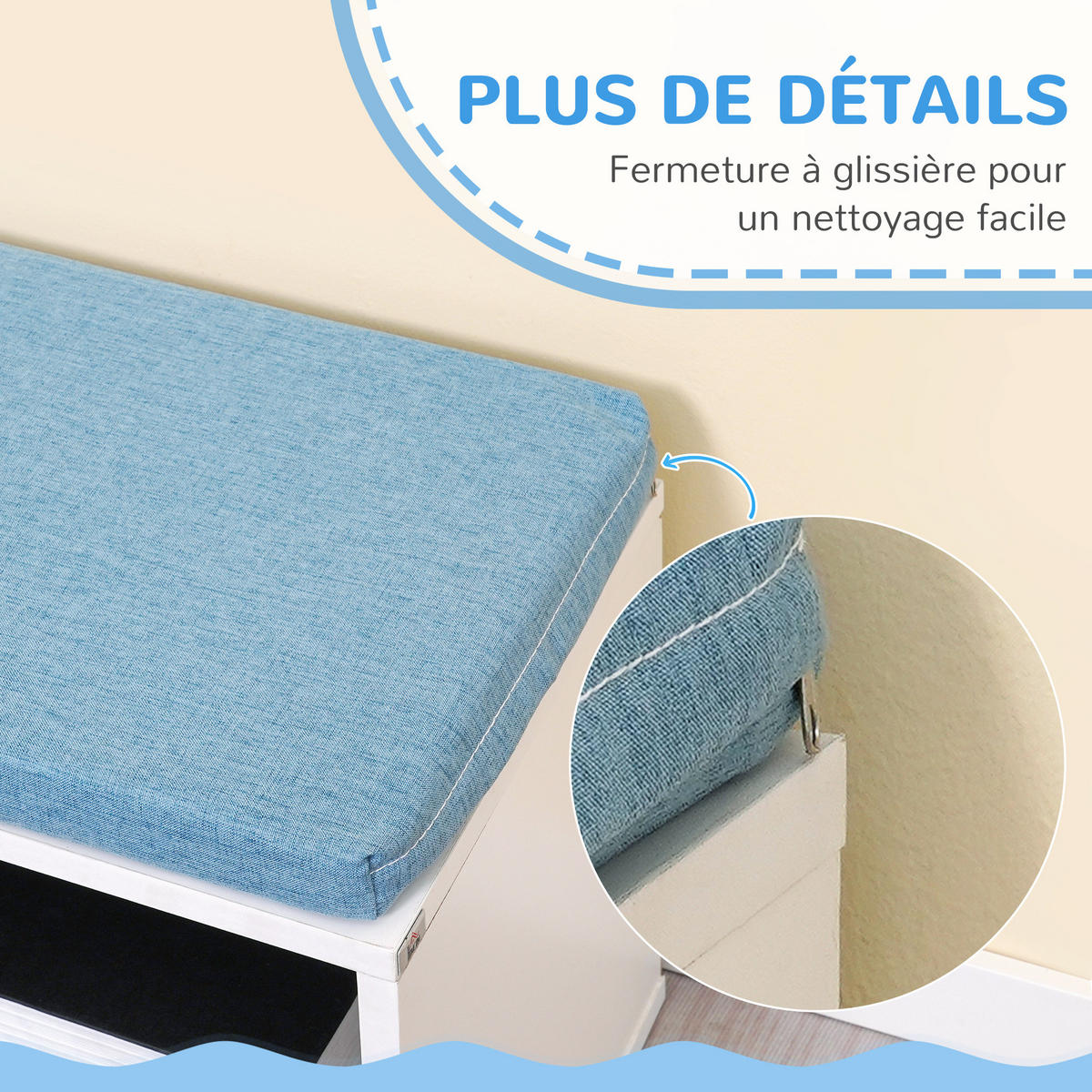 KINDERREGA DE-15538 108/30/60 cm, 5 Fächer, 2 Kissen Weiß/Blau - Blau, Holzwerkstoff (108/60/30cm) - ComfortXL