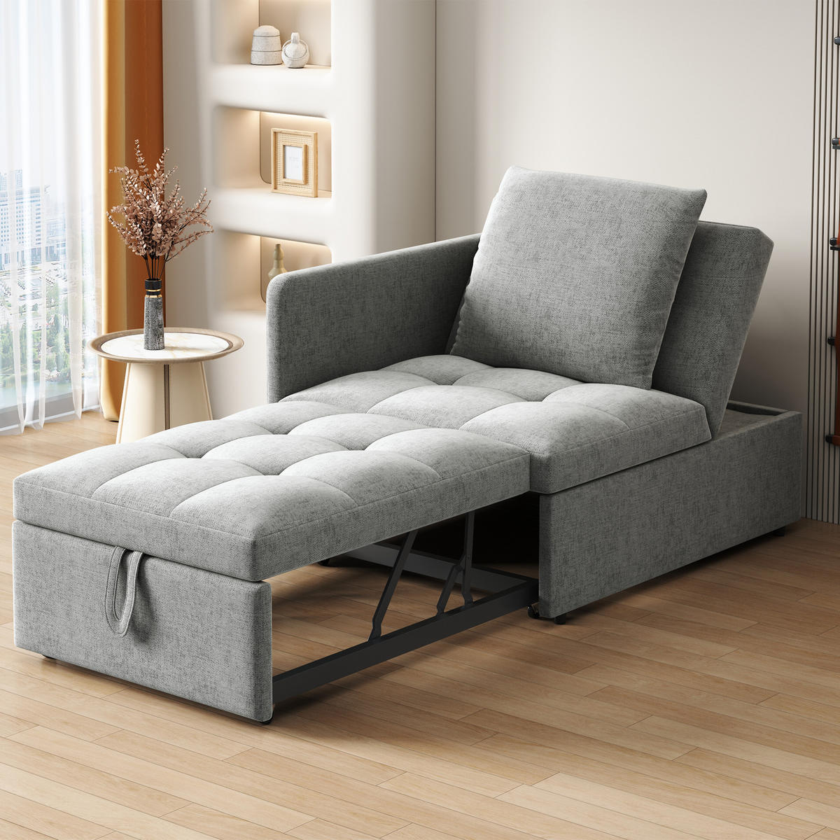 SCHLAFSOFA 3-in-1 Leinen mit 5-fach verstellbarer Rückenlehne Grau 177/68/65 cm - Grau, Textil (68/65/177cm) - Redom