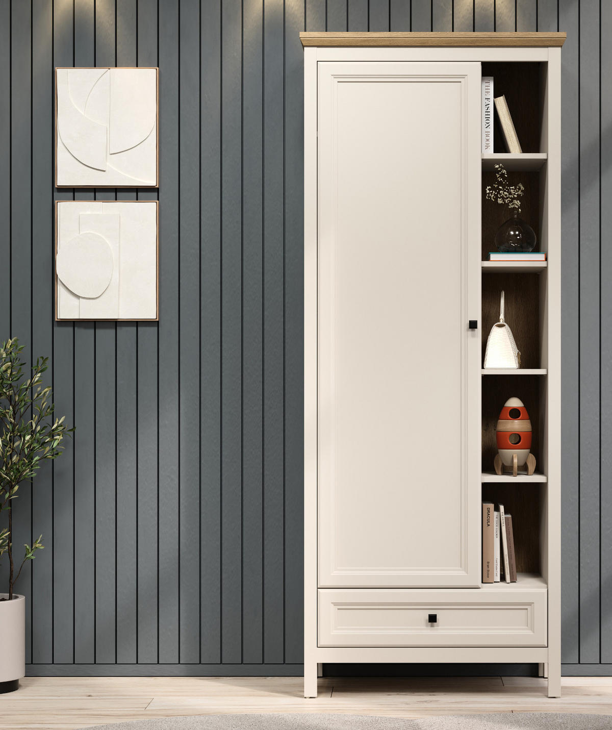 GARDEROBENSCHRANK Kaschmir, Stein Eiche Landhaus 80 x 200 cm, Garderobe mit Soft-Close - Kaschmir/Eichefarben, Holzwerkstoff/Kunststoff (80/200/41cm) - Top.Furn