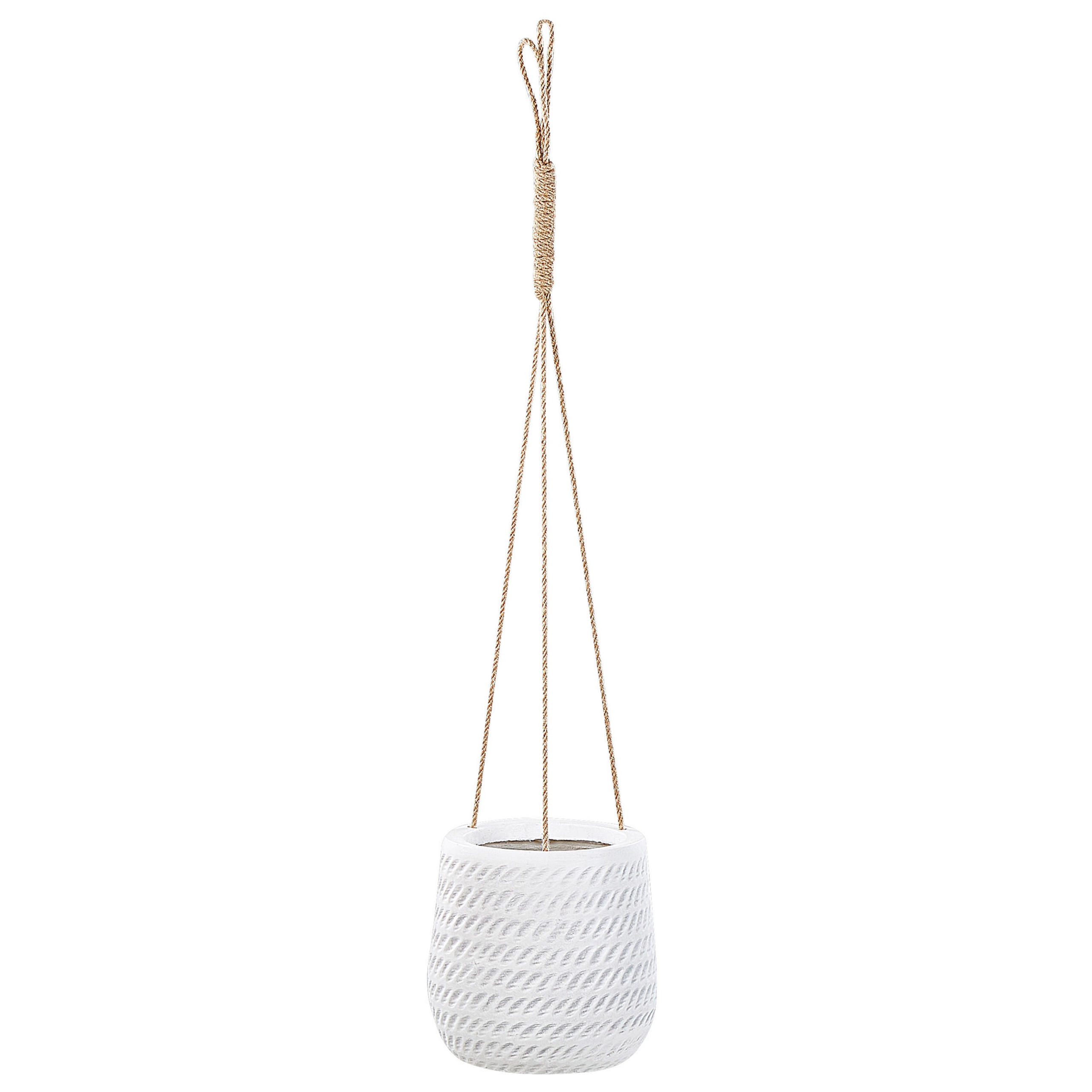 BLUMENAMPEL cremeweiß rund 20/20/21 cm Livadia - Weiß, Naturmaterialen (21cm) - Beliani