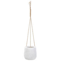 BLUMENAMPEL cremeweiß rund 20/20/21 cm Livadia - Weiß, Naturmaterialien (21cm) - Beliani