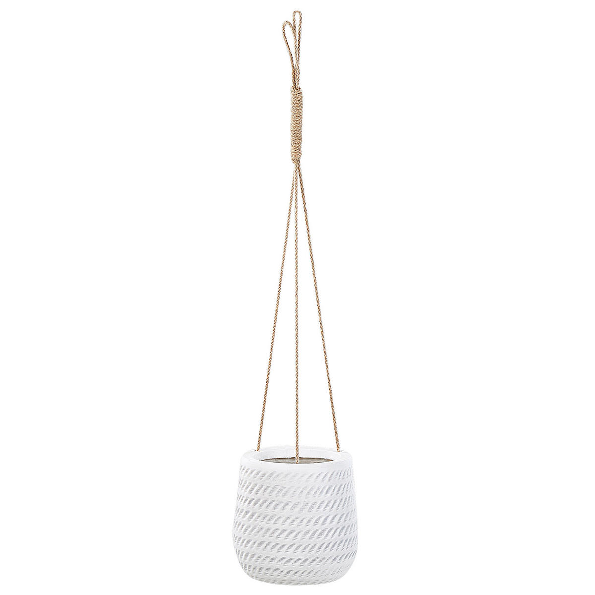 BLUMENAMPEL cremeweiß rund 20/20/21 cm Livadia - Weiß, Naturmaterialien (21cm) - Beliani