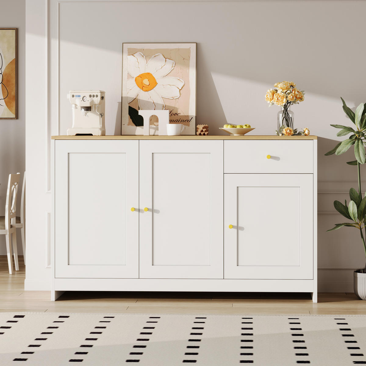 SIDEBOARD 120x40x75 cm mit 3 Türen und Schublade, Natur/Weiß - Weiß, Holz (120/75/40cm)