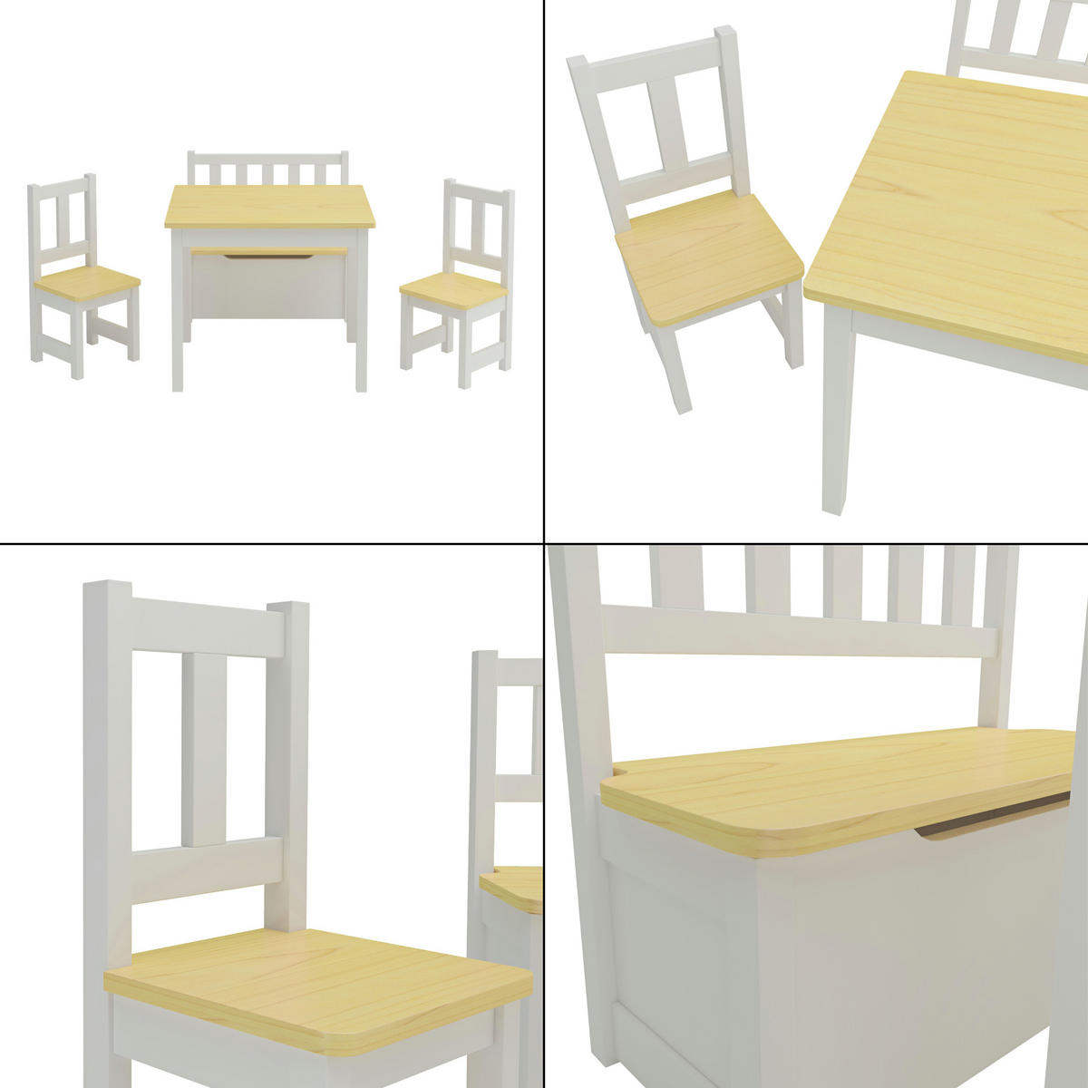 KINDERTISCHSET Lousame - Weiß, Holz (110/50/48cm) - [en.casa]