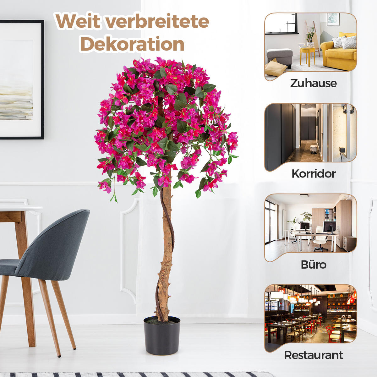 AZALEENBAUM Künstlicher 135 cm rot - Grün, Kunststoff (135cm) - COSTWAY
