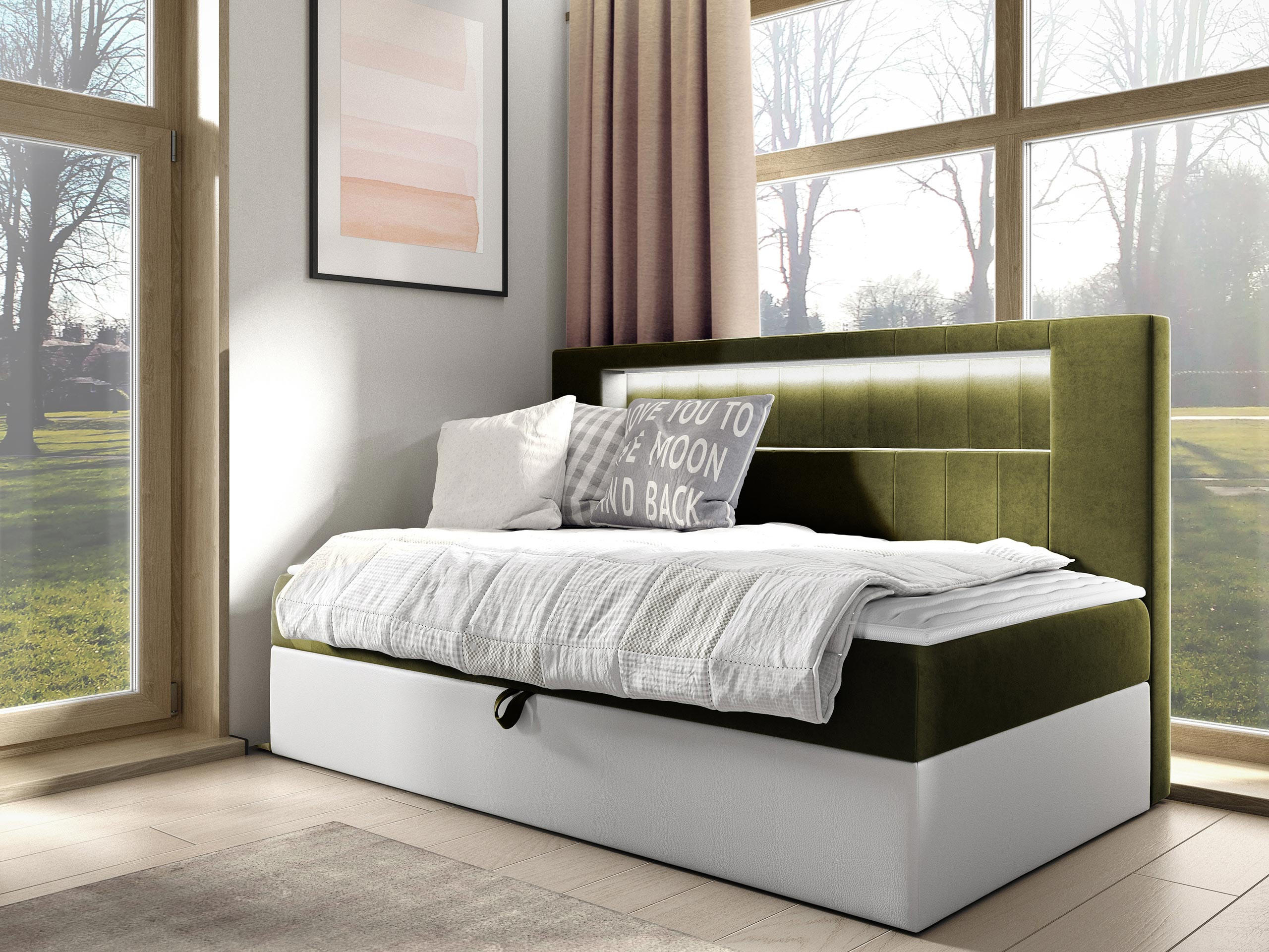BOXBETT Gold Junior 2 - Weiß/Grün, Holz (100/200cm) - MIRJAN24