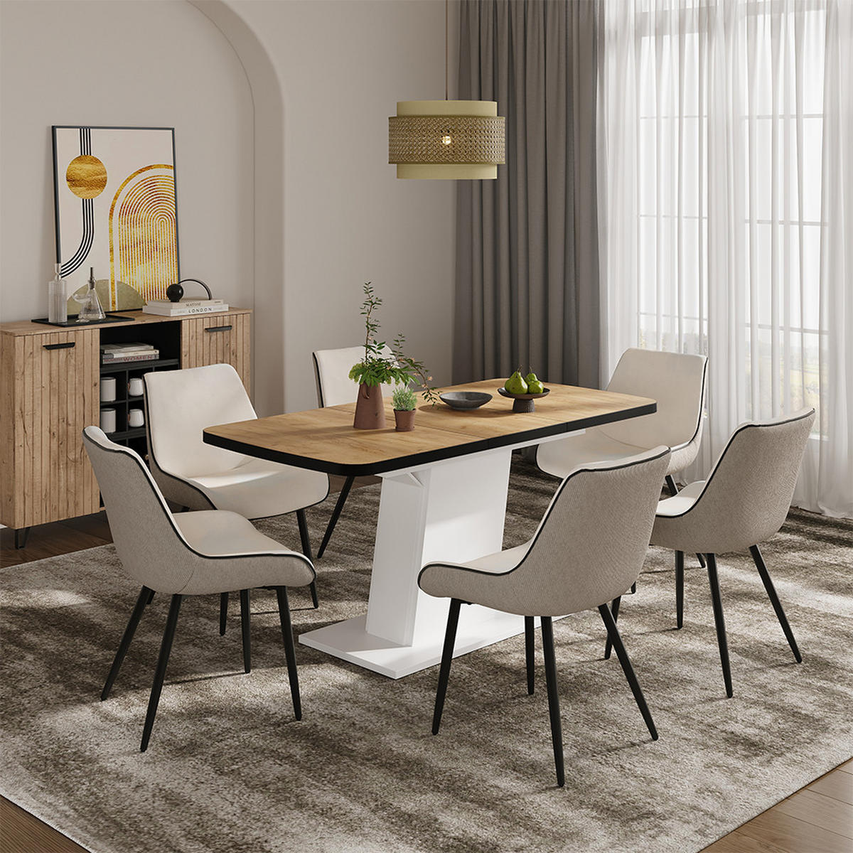 ROZKLÁDACÍ JÍDELNÍ STŮL Fenaro Černá/zlatý dub/bílá - medově dubová, kompozitní dřevo (80/120/77.3cm) - Vicco