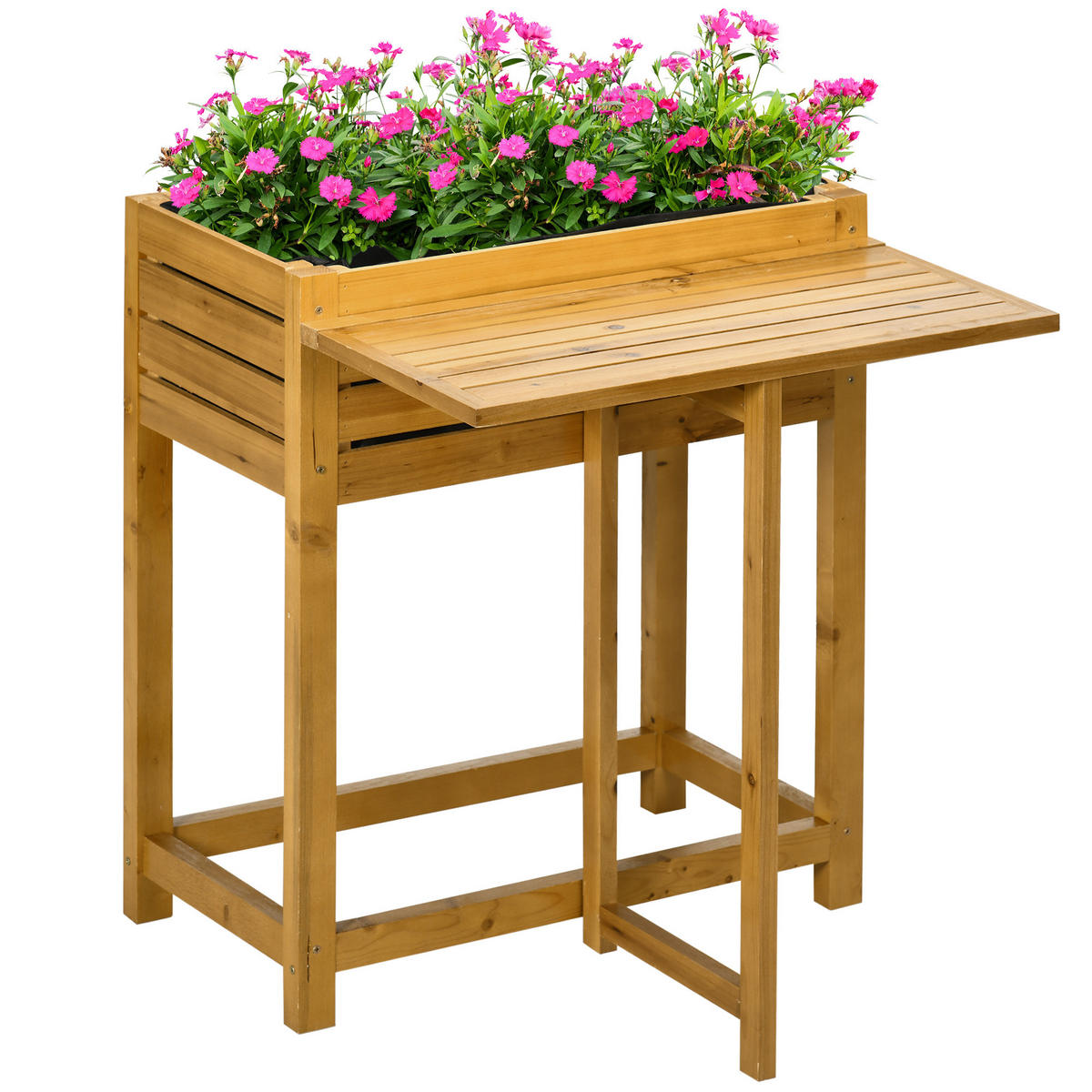 HOCHBEET DE-05277 Mit klappbarer Arbeitsfläche Natur - Braun, Holz (64/74.5/63cm) - ComfortXL