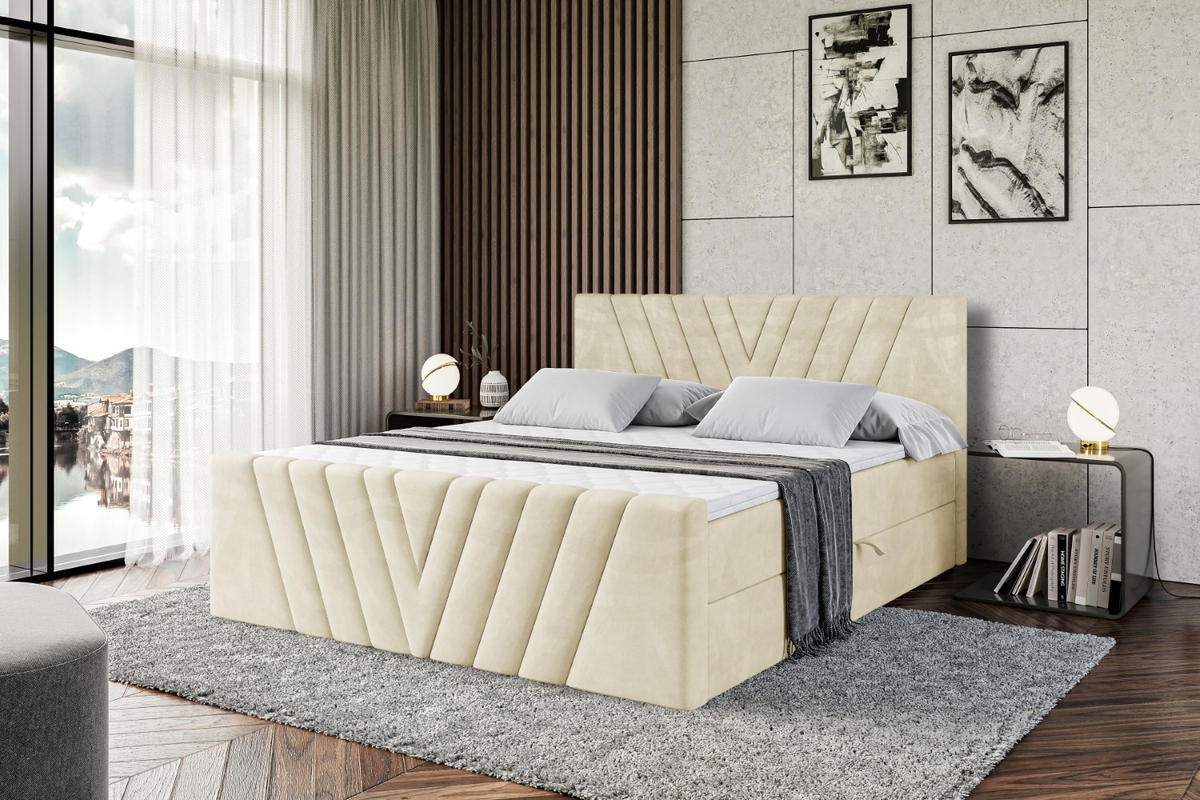 BOXBETT ERNINA-Z - 160x200 cm - H3 - Beige - Beige, Holzwerkstoff (160/200cm) - ALTDECOR