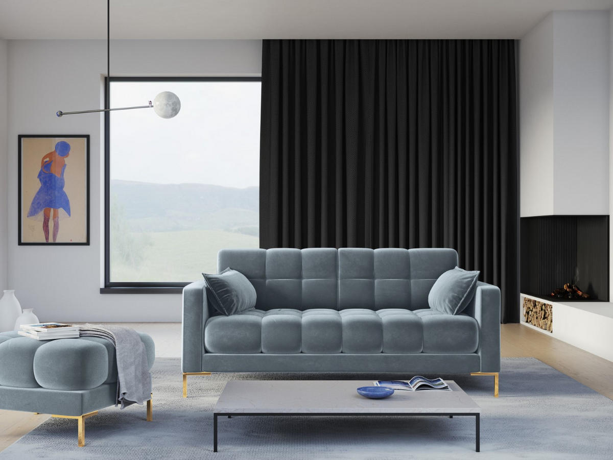 SOFA Mamaia aus Samt hellblau 2 Sitzplätze - Hellblau, Textil (92/75/152cm) - Micadoni