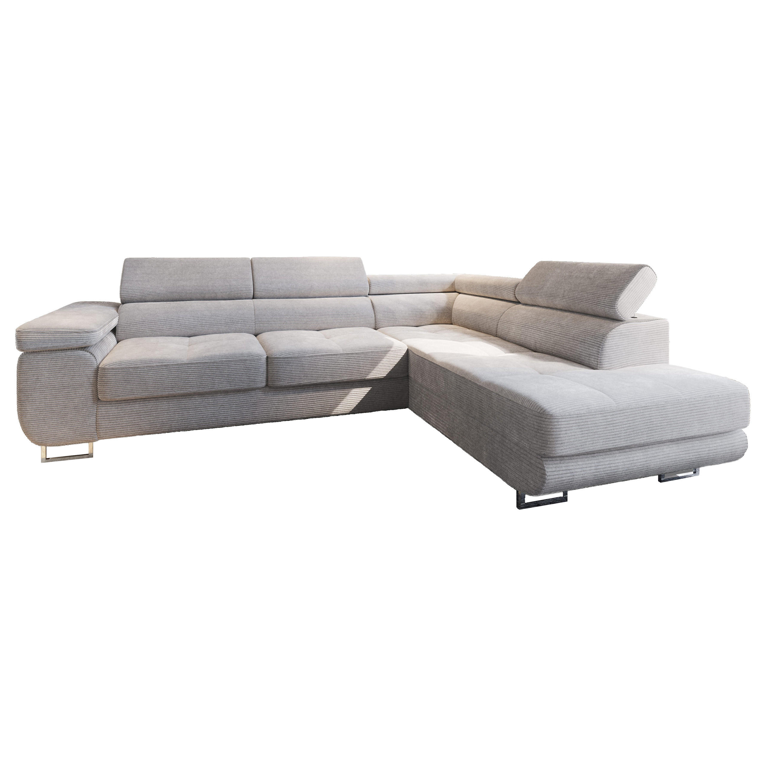 ECKSOFA APIRO R-S Creme Kordstoff mit Schlaffunktion - Silberfarben/Creme, Holz/Textil (276/202cm) - MASSENO