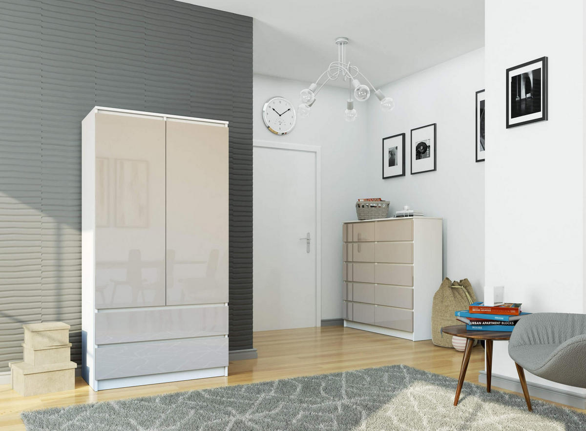 KLEIDERSCHRANK Weiß, Cappuccino Glanz 180/90/51 - Weiß, Holzwerkstoff (90/180/51cm) - RAUMHIRSCH FURNITURE