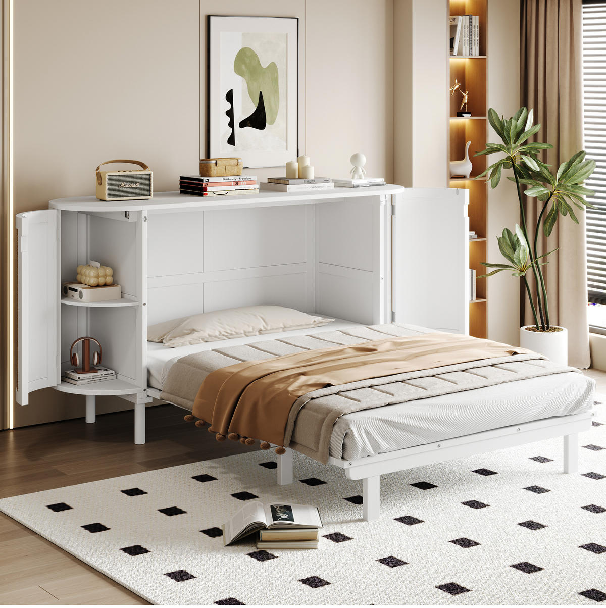 KLAPPBETT 140/200 cm Weiß Rattan-Design mit Lattenrost und Stauraum - Weiß, Holzwerkstoff (140/200cm) - OKWISH