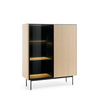 VITRINE DIJON WT107 107 cm (Vicenza Eiche, Glasplatte, Antisol-Glas, LED) - Eichefarben/Schwarz, Glas/Holz (107/127/39cm) - Ravio