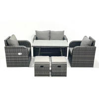 GARTENMÖBEL SET mit COUCHTISCH Polyrattan Dunkelgrau 6-Sitzer - Dunkelgrau/Grau, Glas/Kunststoff - Fimous