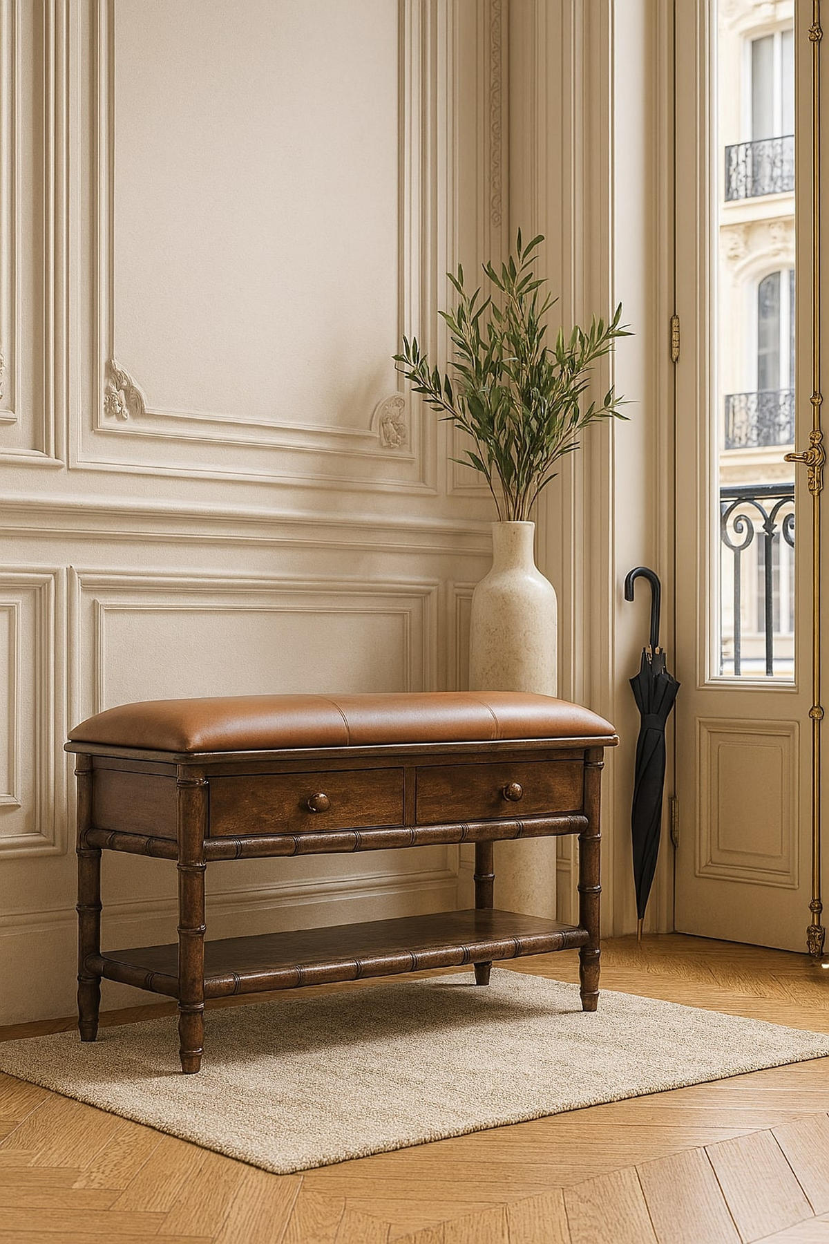 GARDEROBENBANK Roasted-Almond-Finish, 2 Schubladen, 1 offenes Regal, Braun - Braun, Holz (35/55/90cm) - Artisan Furniture