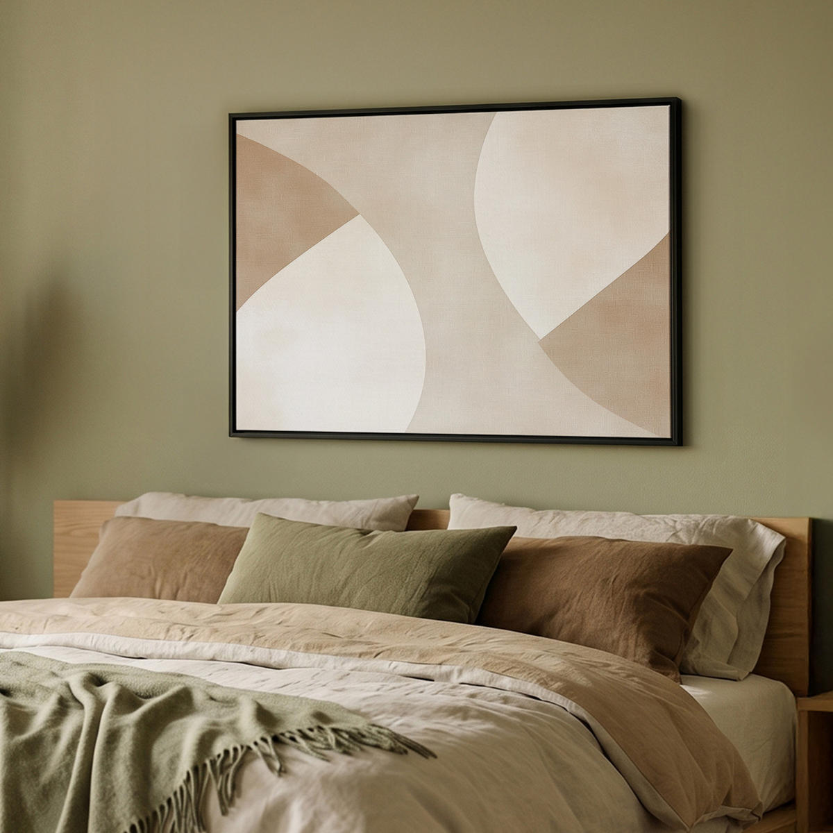 LEINWAND Bilder mit Rahmen - Braun - Japandi - Abstrakt - 100x70 - Sandfarben, Textil (100/70cm) - MuchoWow