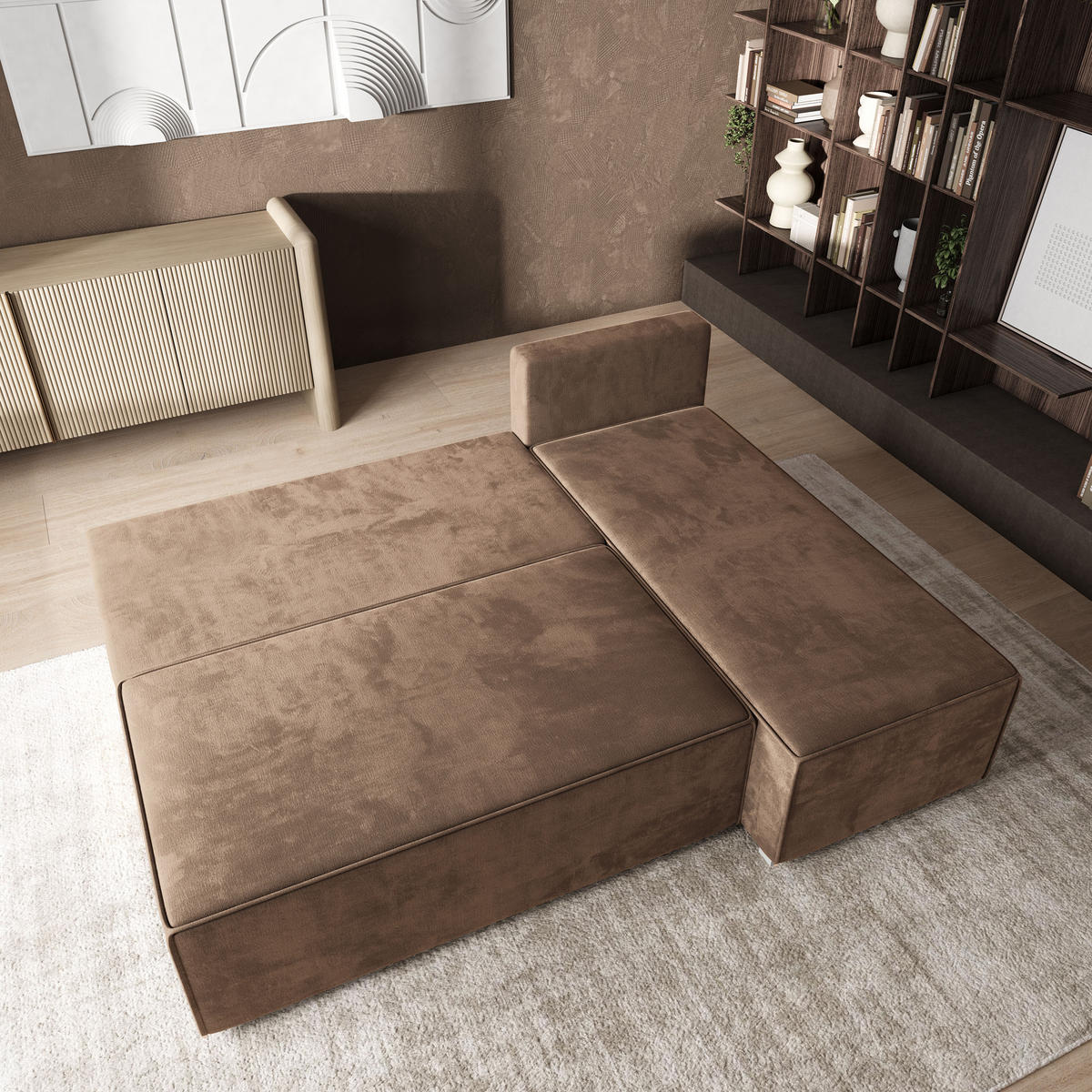 ROHOVÁ SEDAČKA BRISO béžová - šedá/béžová, dřevo/textil (200/140cm) - MASSENO