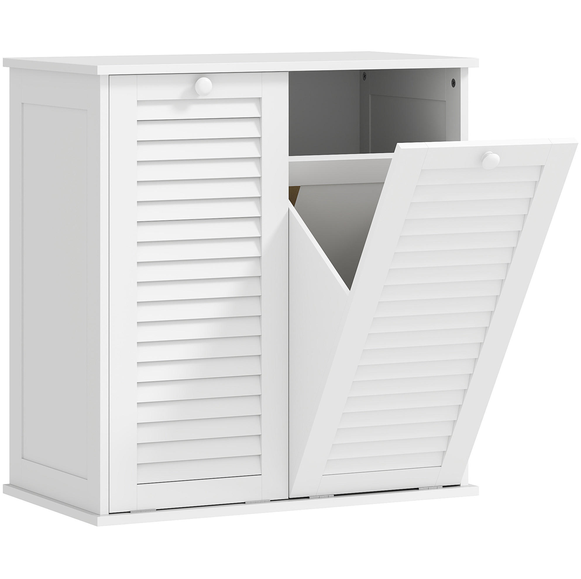 BADEZIMMERSCHRANK 70x38x73 cm Weiß aus MDF mit 2 Wäschekörben & Lamellentüren - Weiß, Holzwerkstoff (70/73/38cm) - Modfu