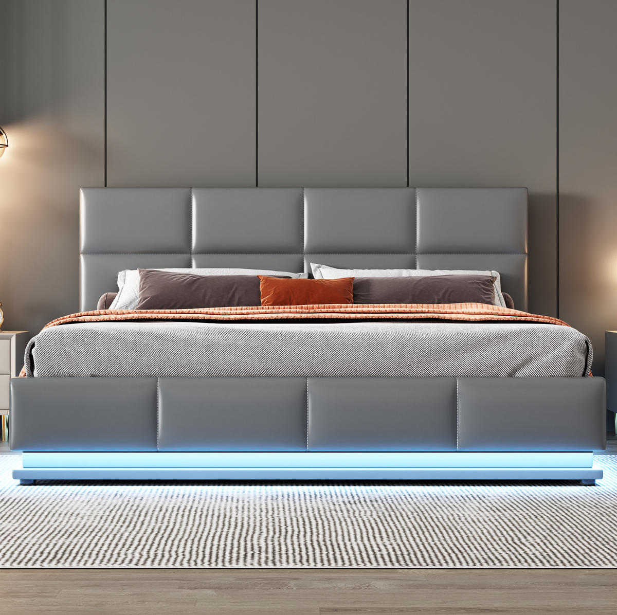POLSTERBETT mit LED und Bettkasten 160x200 cm Kunstleder Grau - Grau, Metall (160/200cm) - Meubliv