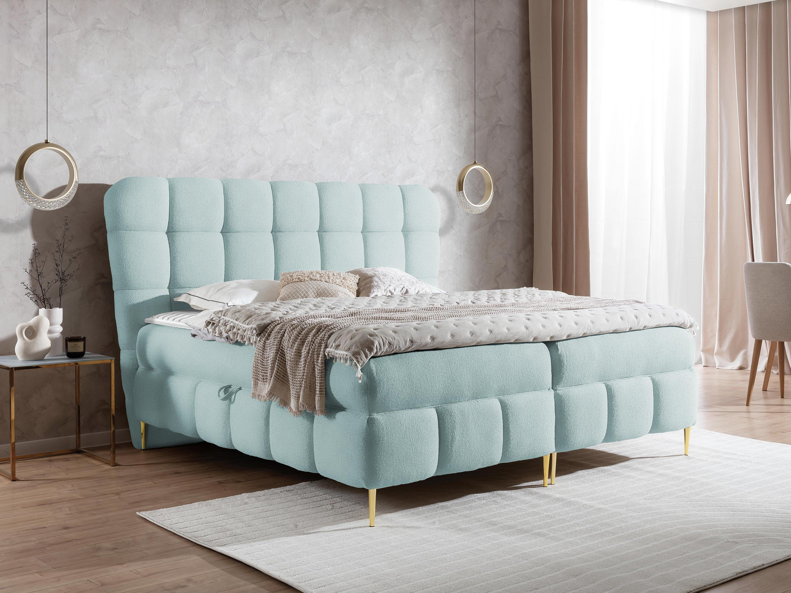 BOXBETT Lolly - Goldfarben/Hellblau, Holz/Textil (140/200cm) - MIRJAN24