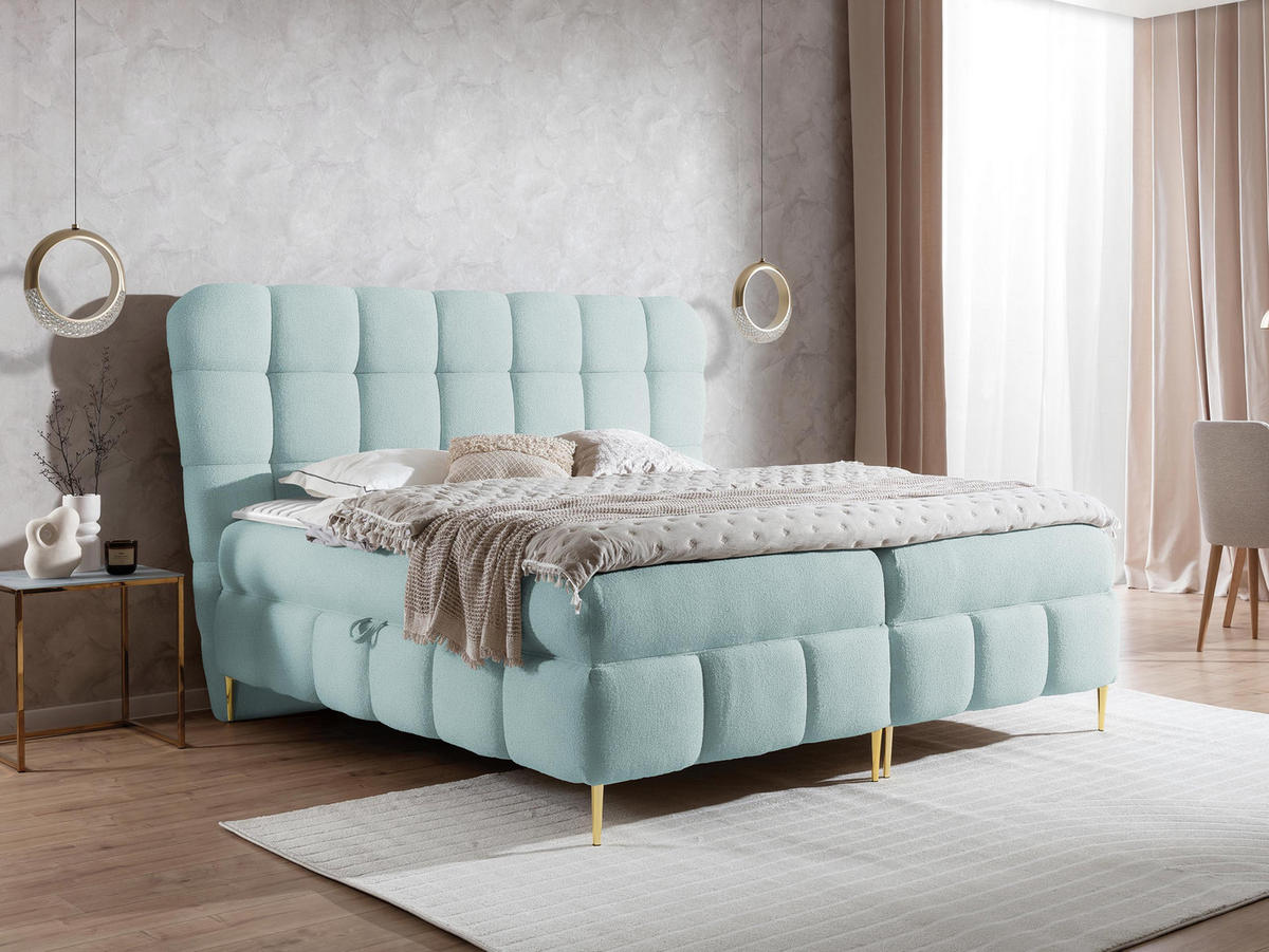 BOXBETT Lolly - Goldfarben/Hellblau, Holz/Textil (140/200cm) - MIRJAN24