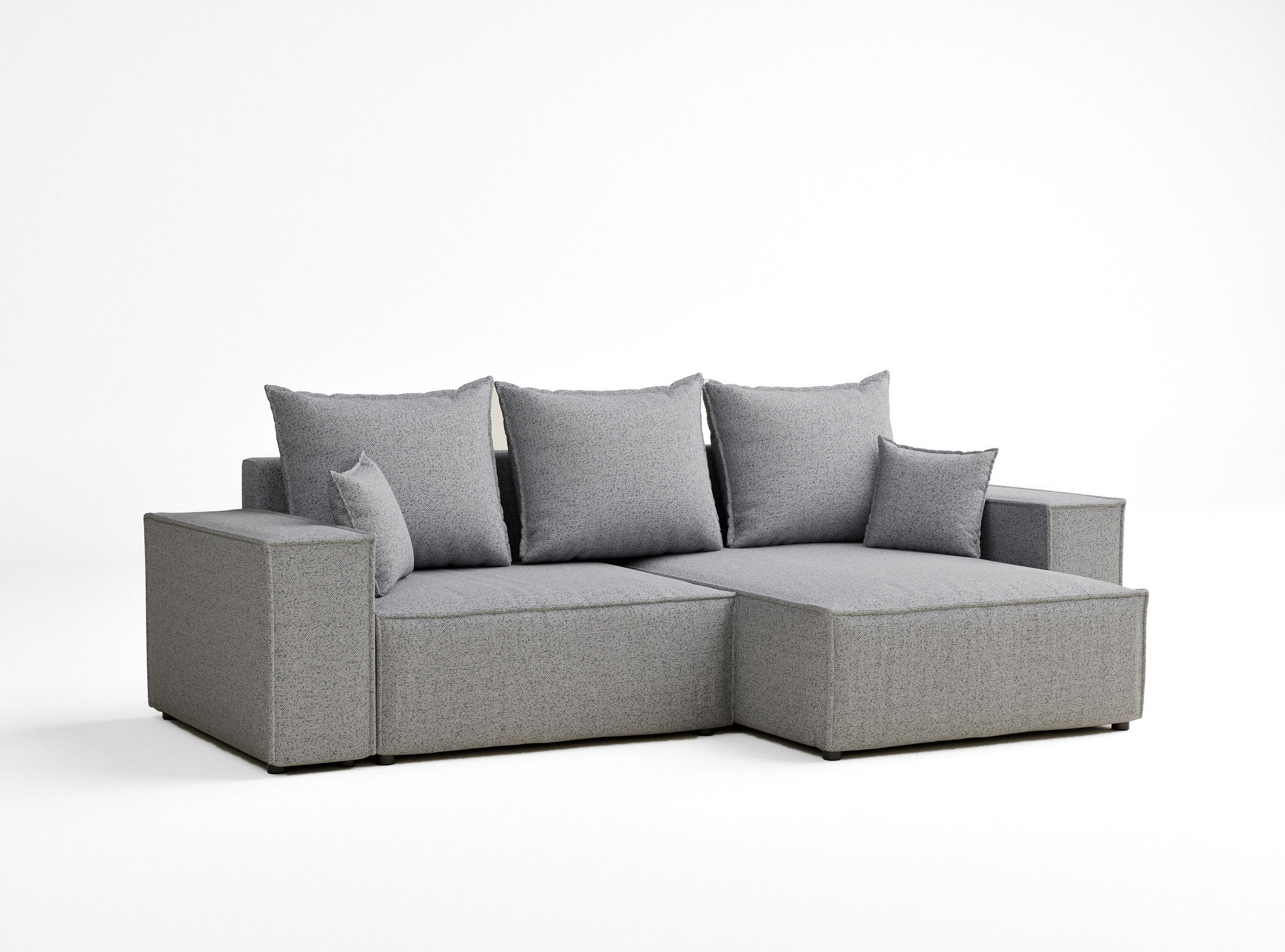 ECKSOFA MIT SCHLAFFUNKTION Moyo Hellgrau Webstoff - Hellgrau/Schwarz, Holz/Holzwerkstoff (255/148cm) - Maison de Reve