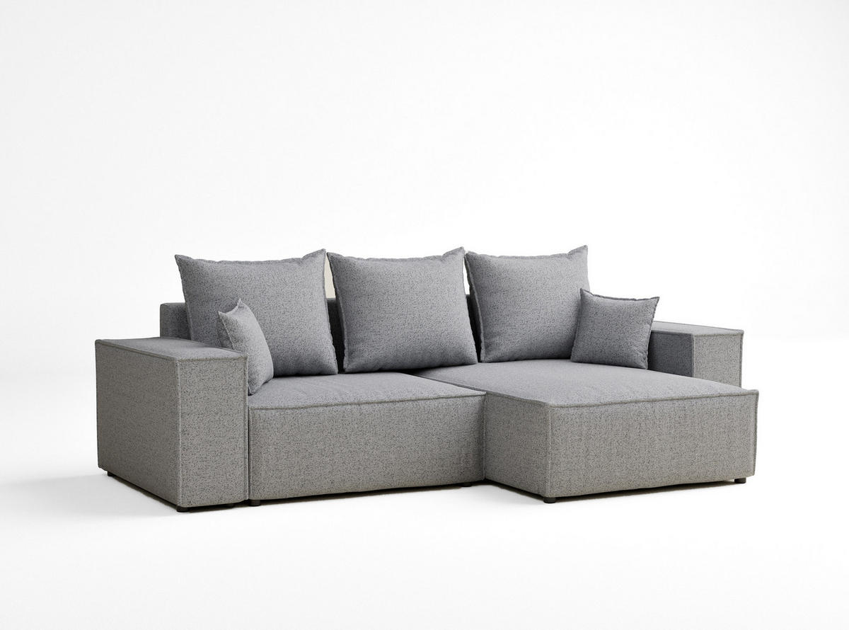 ECKSOFA MIT SCHLAFFUNKTION Moyo Hellgrau Webstoff - Hellgrau/Schwarz, Holz/Holzwerkstoff (255/148cm) - Maison de Reve
