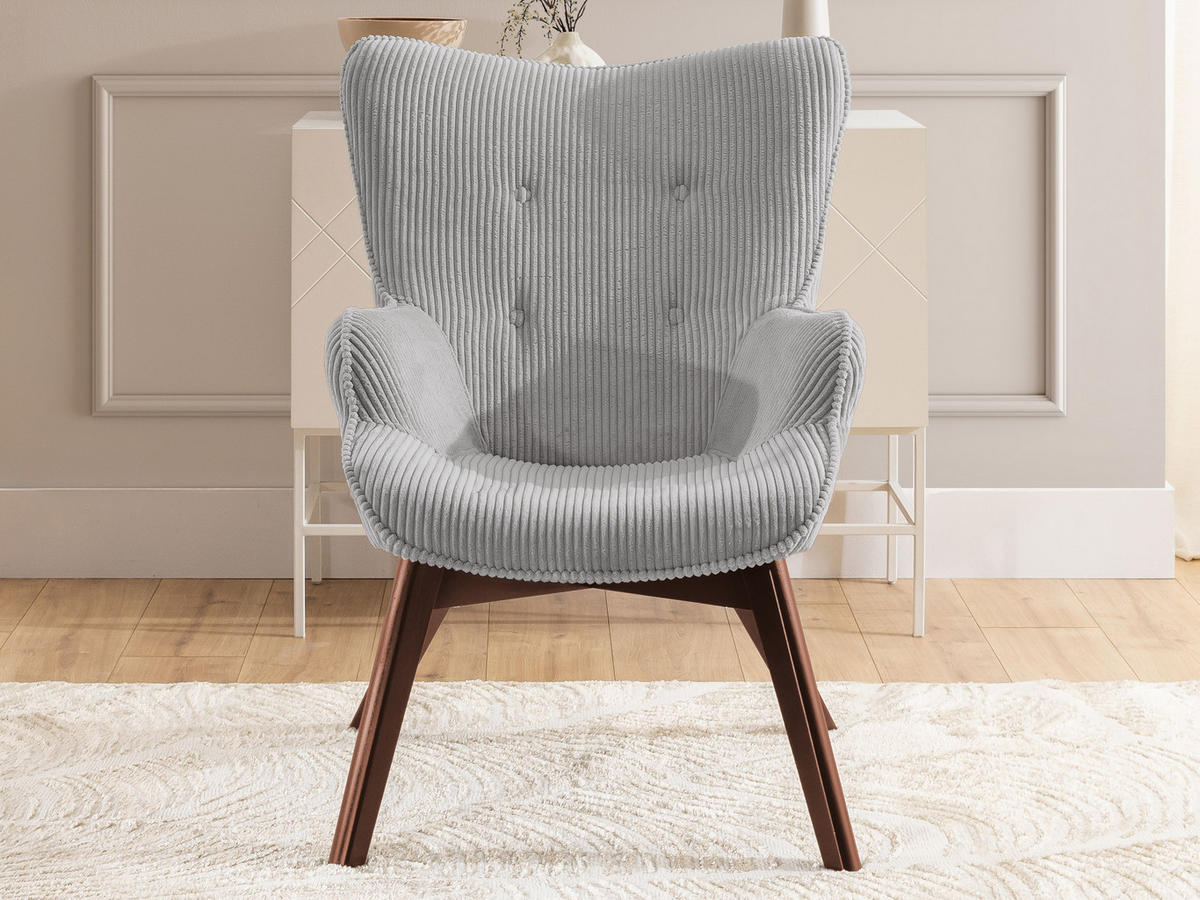 LOUNGESESSEL Lenari Hellgrau Cordstoff mit Füßen in Braun - Hellgrau/Braun, Holz/Textil (71/96/86cm) - S-Style Möbel