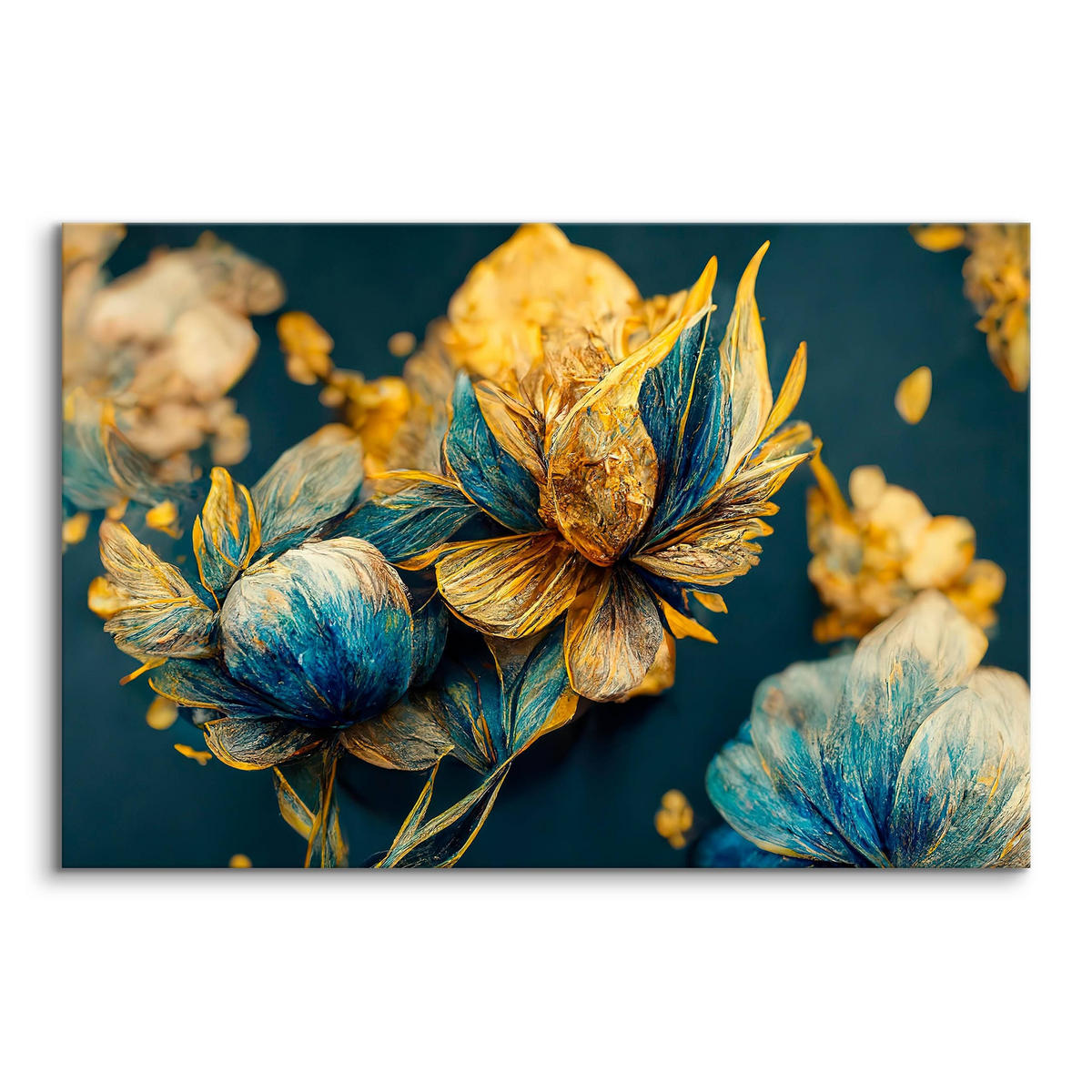 LEINWANDBILD Abstrakte Blumen 3D Glamour Stil 40cm x 30cm - Türkis/Blau, Textil (40/30cm) - Muralo