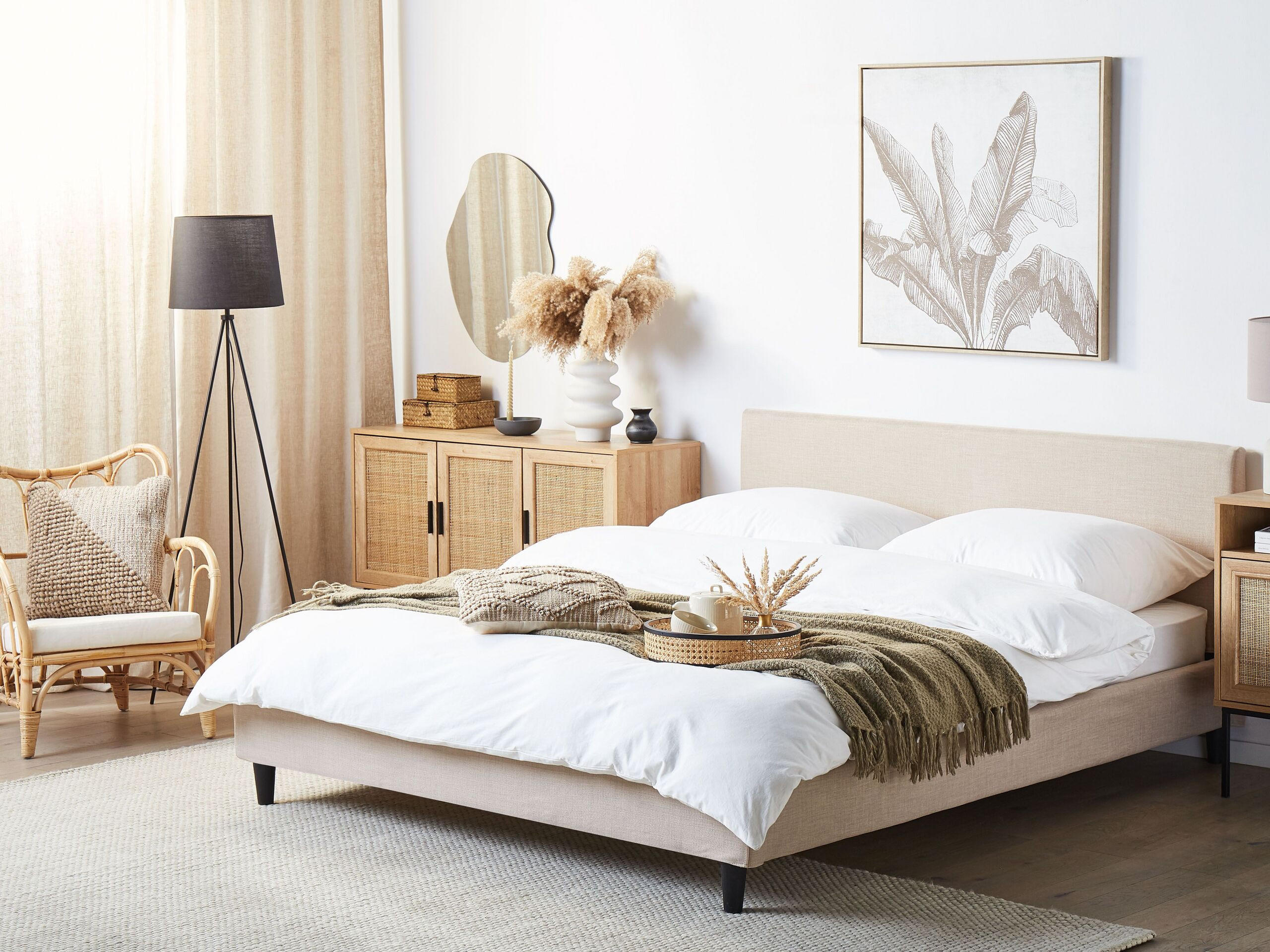 POLSTERBETT 160/200cm Sandbeige Fitou - Beige, Textil (160/200cm) - Beliani