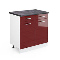 KÜCHENUNTERSCHRANK R-Line Bordeaux Hochglanz 80 cm, AP Anthrazit - Bordeaux/Weiß, Holzwerkstoff (80/81.6/60cm) - Vicco