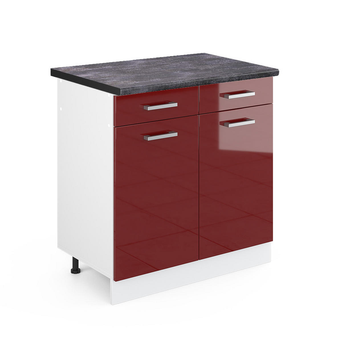KÜCHENUNTERSCHRANK R-Line Bordeaux Hochglanz 80 cm, AP Anthrazit - Bordeaux/Weiß, Holzwerkstoff (80/81.6/60cm) - Vicco