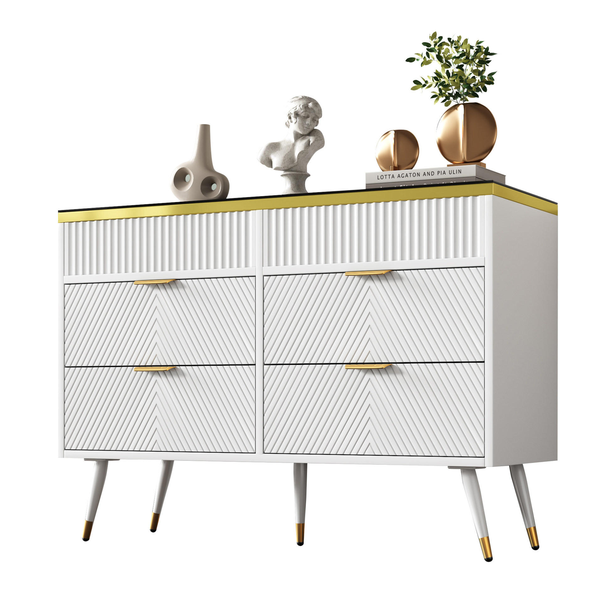 KOMMODE 120/40/76 cm aus Glas und Spanplatte mit 6 Schubladen Weiß - Weiß, Holzwerkstoff (120/76/40cm) - Modenvie