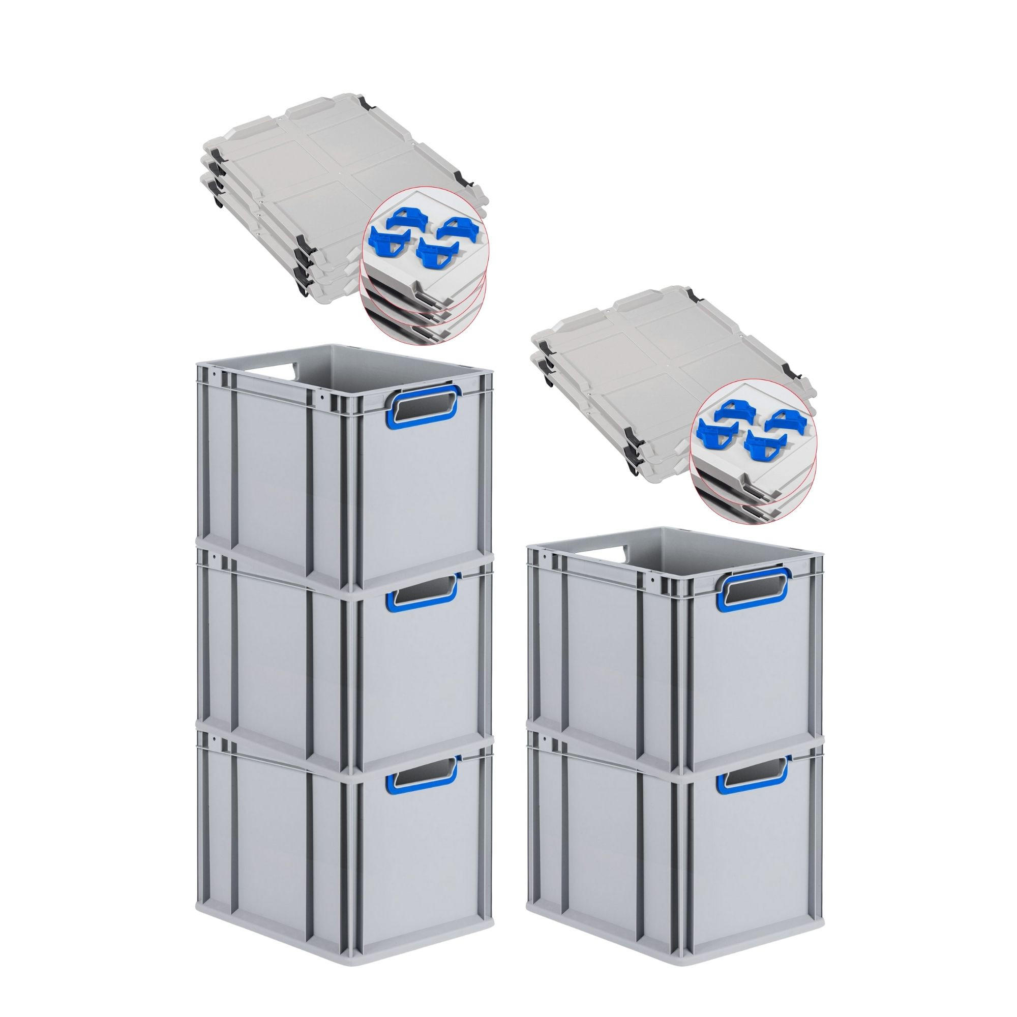 EUROBOX 5x Nextgen Color Mit Auflagedeckel 32x30x40cm Griffe Blau Offen - Blau, Kunststoff (30/32/40cm) - PROREGAL