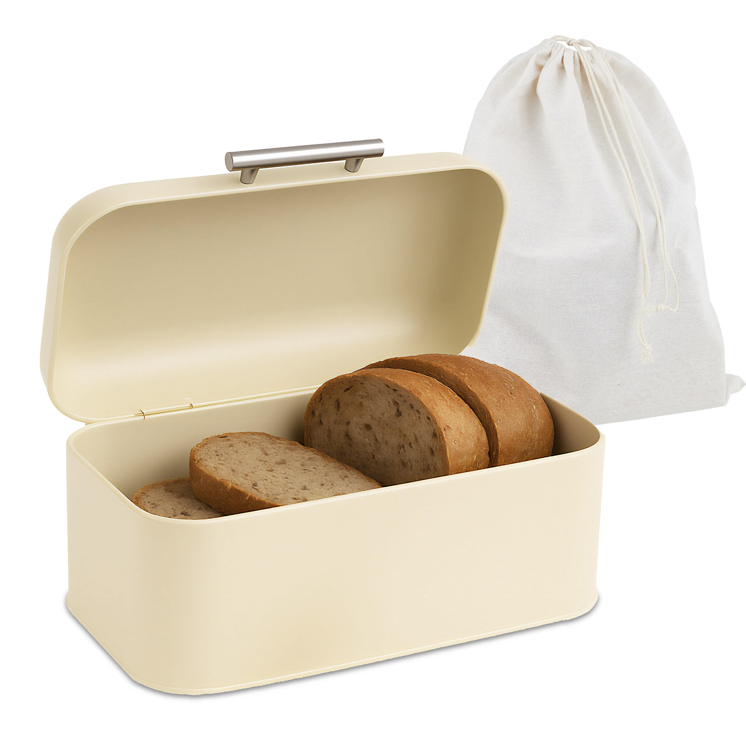 BROTKASTEN - Beige, Textil/Metall (30/15.5/21cm) - Relaxdays