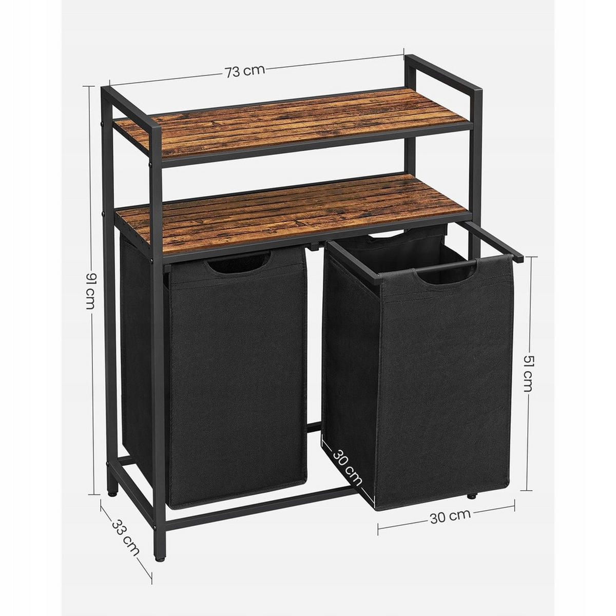 WÄSCHEKORB – 2 Fächer - Schwarz/Braun, Holz/Textil (73/91/33cm) - Matkam Möbel