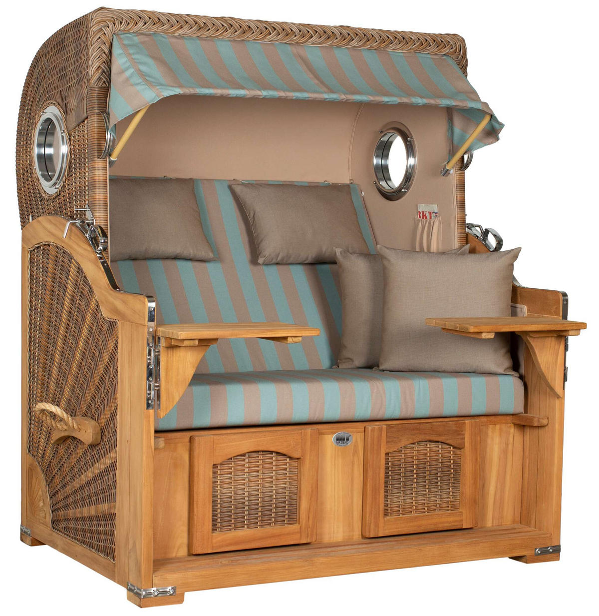 STRANDKORB XXL Düne Grande Teak Banana - Blaugrau/Braun, Metall (142/170/95cm) - Mr. Deko