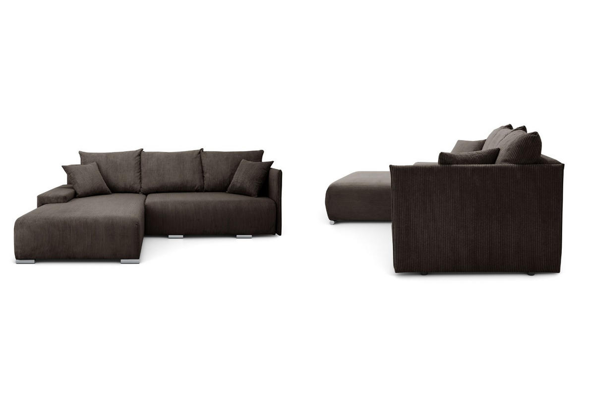 ECKSOFA Lauren L- Form 246 x 188 cm, 4 Sitzer, Bettzeugablage, Sofa, Eckcouch, Cord, linke Seite, braun - Braun, Kunststoff (188/246cm) - Margaret Hadas24