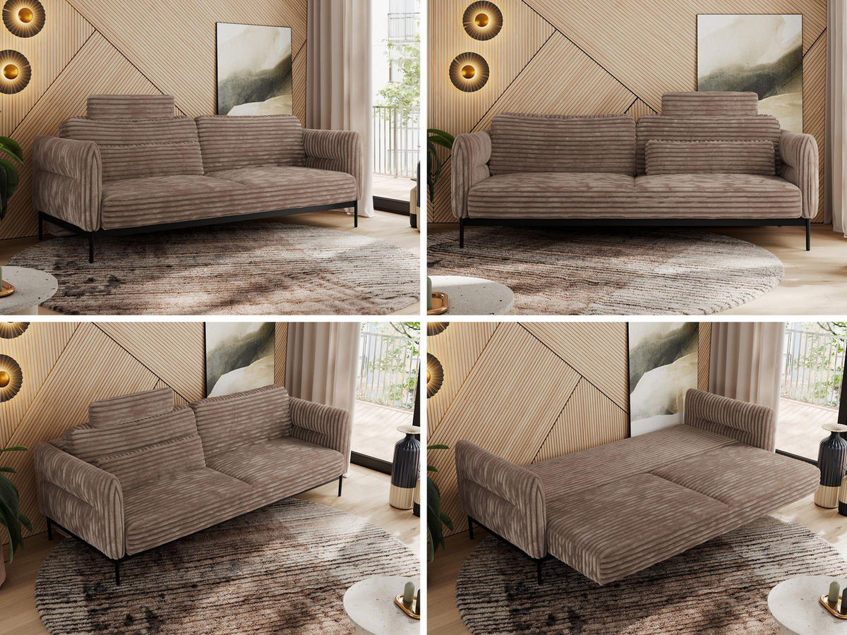 SOFA SALENTO Braun Cord - Schwarz/Braun, Textil/Metall (221/82/101cm) - MKS
