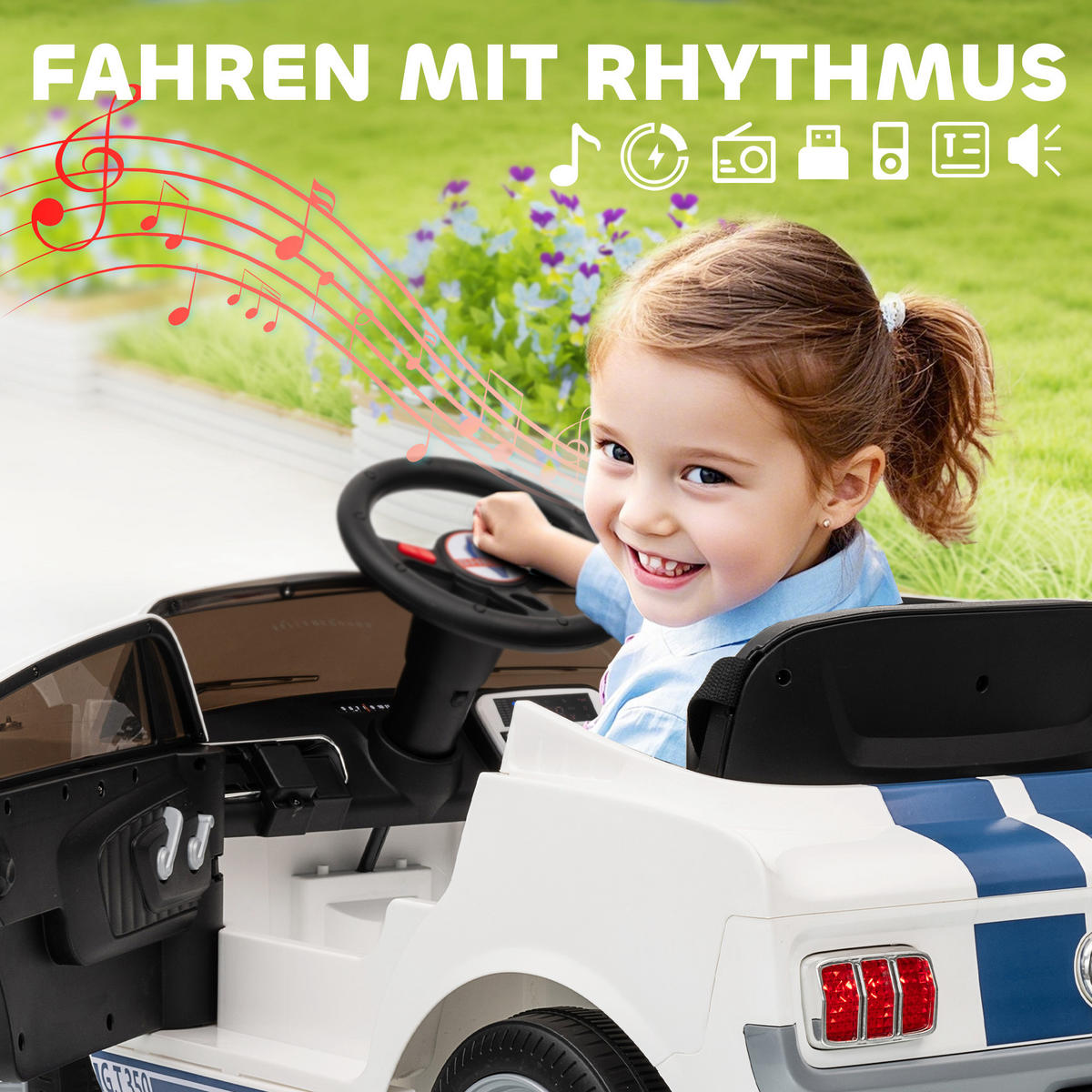 KINDER-ELEKTROAUTO 12V Kinderauto mit 2,4 GHz Fernbedienung, 2 Motor, Weiß - Weiß, Kunststoff (97/51.5/46.5cm) - AIYAPLAY