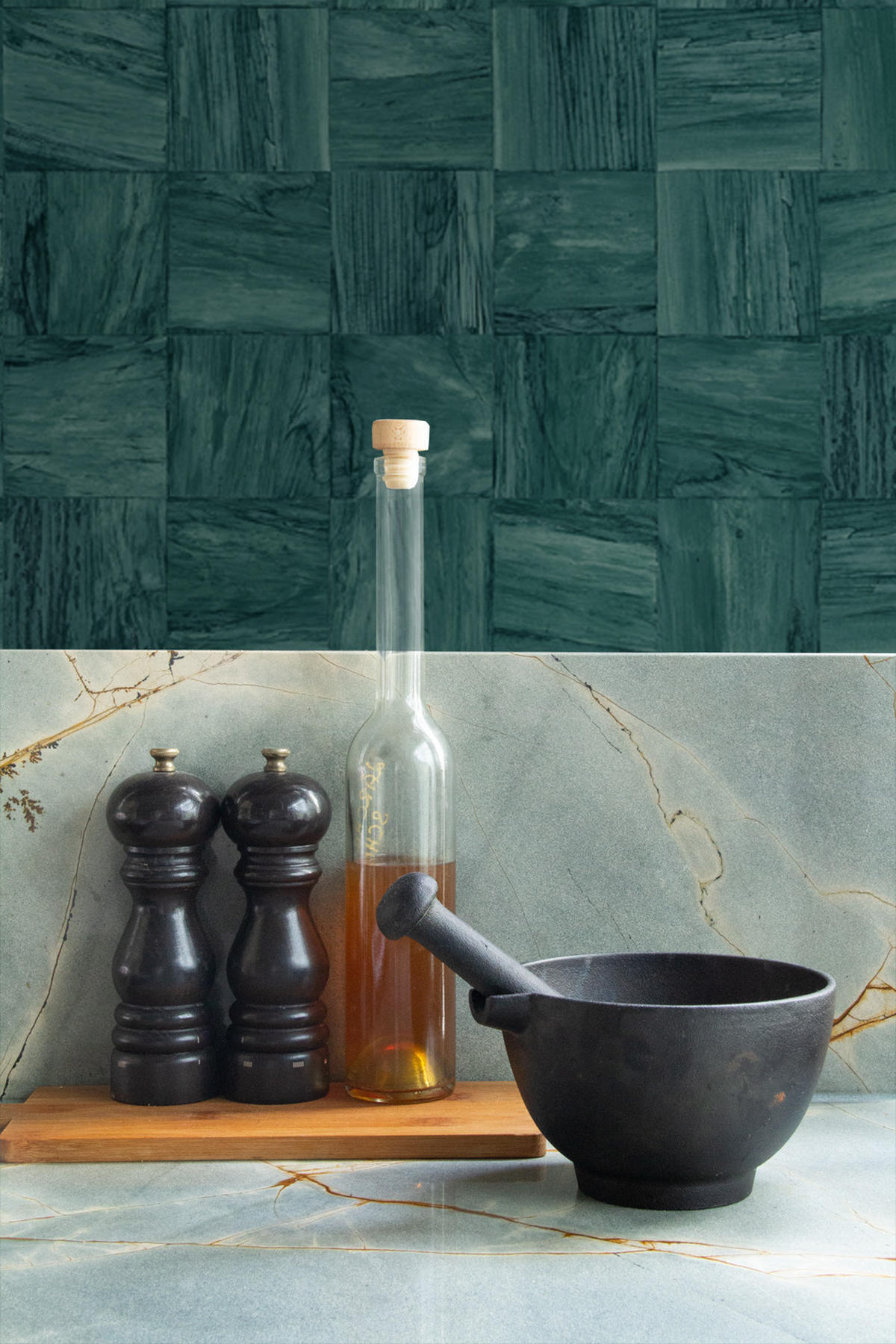 TAPETE quadratische Holzstücke 50 x 900 cm - Grün, Papier (50/900cm) - Origin Wallcoverings