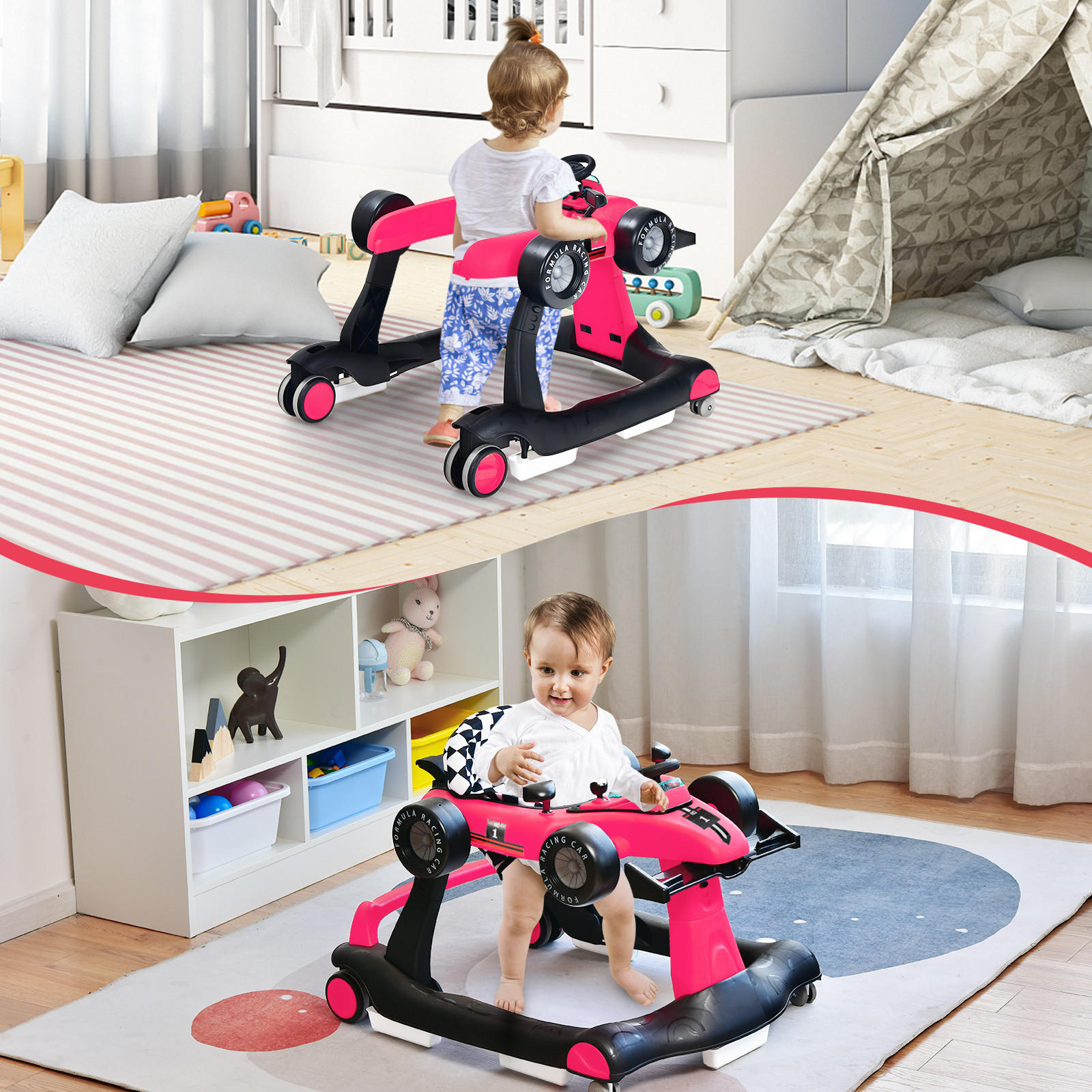 LAUFLERNWAGEN Pink - Pink, Kunststoff (64/56/73cm) - COSTWAY
