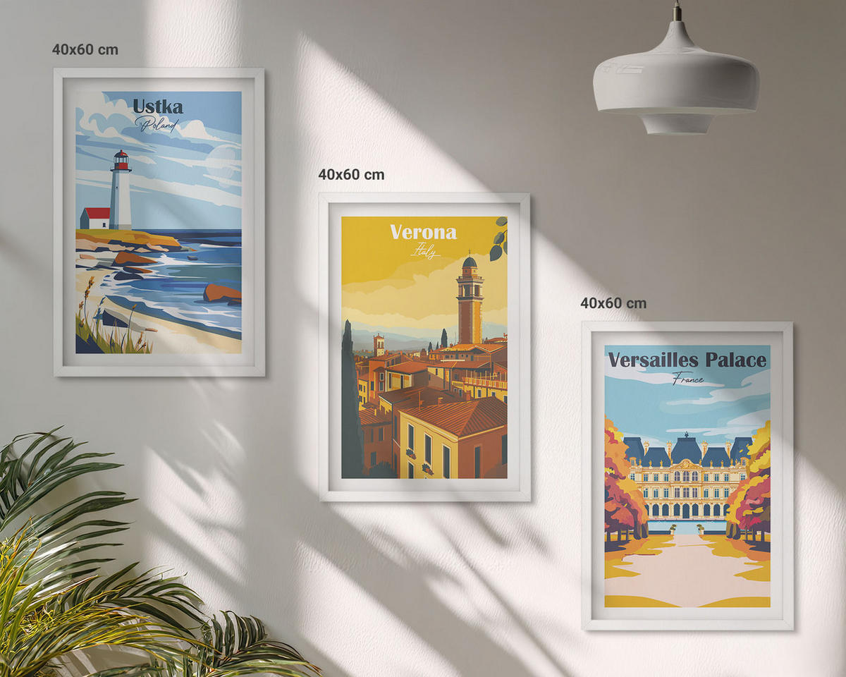 BILDER SET 3er Set - 40x60 cm Weißer Rahmen - Ansichten von Orten am Meer und von Städten - Weiß, Kunststoff (40/60cm) - TULUP