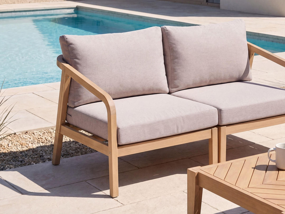 1-SITZER Garten-Eckmodul rechtsseitig Akazienholz Hellbraun Rivello - Hellbraun/Beige, Holz (68/84/80cm) - Beliani