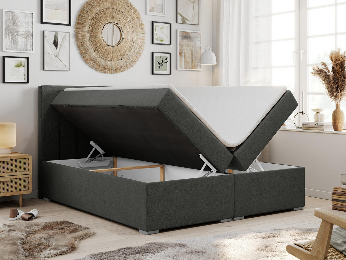 BOXBETT ALLY 200/200 Dunkelgrau Struktur - H3 - Dunkelgrau, Holz/Textil (200/200cm) - MKS