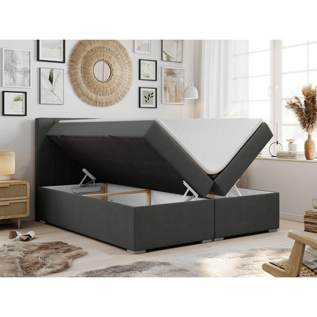 Thumbnail - MKS Boxbett, Dunkelgrau, Textil, 2-Sitzer, H3, Rechteckig, 180x200 cm, Schlafzimmer, Betten, Boxspringbetten