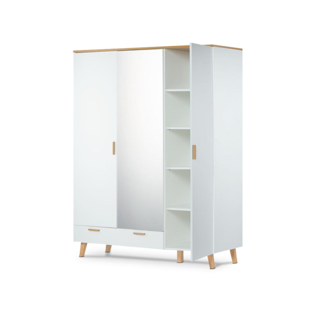 KLEIDERSCHRANK FRISK Verspiegelter, weiß - Eichefarben/Weiß, Eichenholz/Holzwerkstoff (150/195/58cm) - KONSIMO®