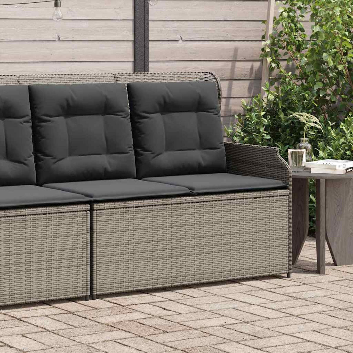 GARTENBANK Verstellbar mit Kissen Grau Poly Rattan - Grau, Kunststoff (95/95/110cm)